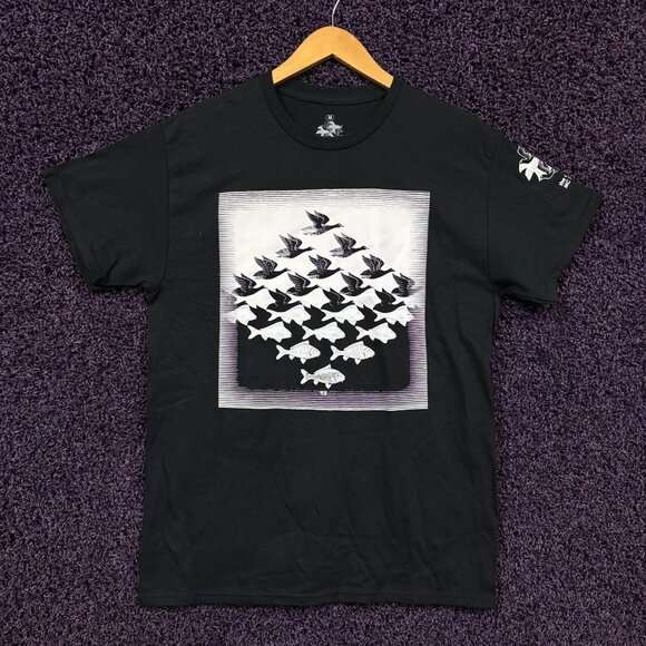MC Escher Sky and Water I Woodcut Artwork Promo T-Shirt M - Picture 1 of 4